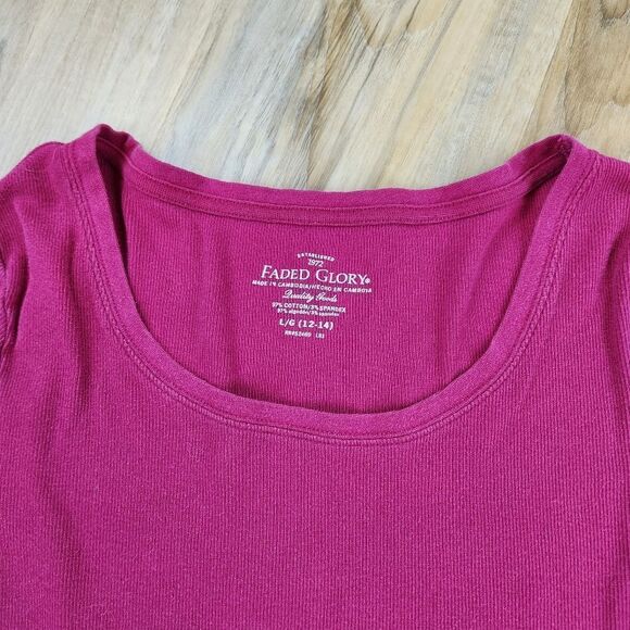 🍑Faded Glory Maroon Ribbed Scoop Neck Long Sleeve Top Large - Picture 4 of 9